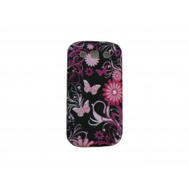 Coque Samsung I9300 Galaxy S3 silicone noire fleurs et papillons roses + film protection écran offert
