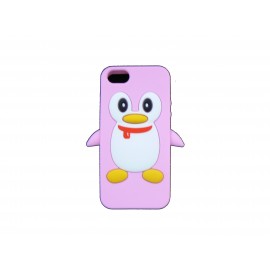 Coque pour Iphone 5 silicone pingouin rose + film protection écran offert