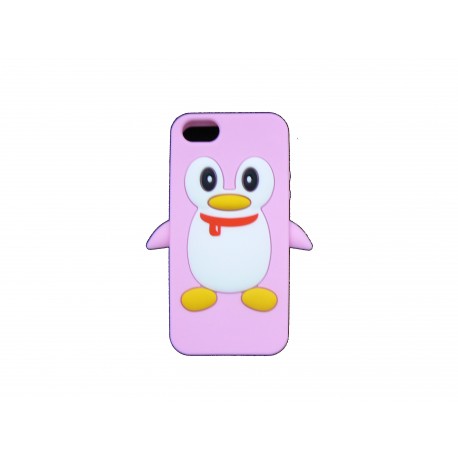 Coque pour Iphone 5 silicone pingouin rose + film protection écran offert
