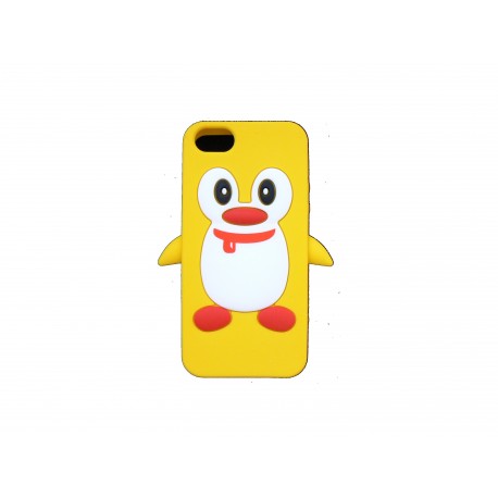 Coque pour Iphone 5 silicone pingouin jaune + film protection écran offert