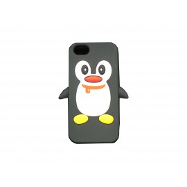 Coque pour Iphone 5 silicone pingouin noir + film protection écran offert