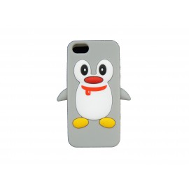 Coque pour Iphone 5 silicone pingouin gris + film protection écran offert