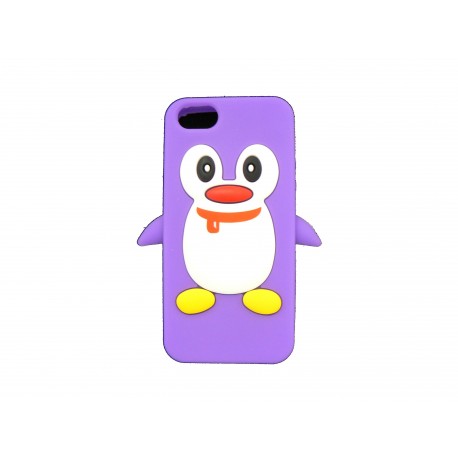 Coque pour Iphone 5 silicone pingouin violet + film protection écran offert