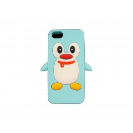Coque pour Iphone 5 silicone pingouin bleu ciel + film protection écran offert