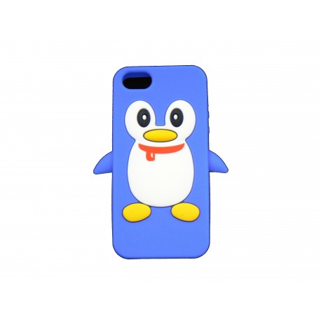 Coque pour Iphone 5 silicone pingouin bleu + film protection écran offert