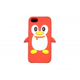 Coque pour Iphone 5 silicone pingouin rouge + film protection écran offert