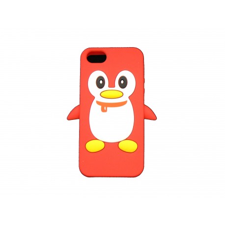 Coque pour Iphone 5 silicone pingouin rouge + film protection écran offert