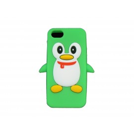 Coque pour Iphone 5 silicone pingouin vert + film protection écran offert
