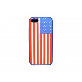 Coque pour Iphone 5 silicone drapeau USA/Etats UNIS bleue + film protection écran offert