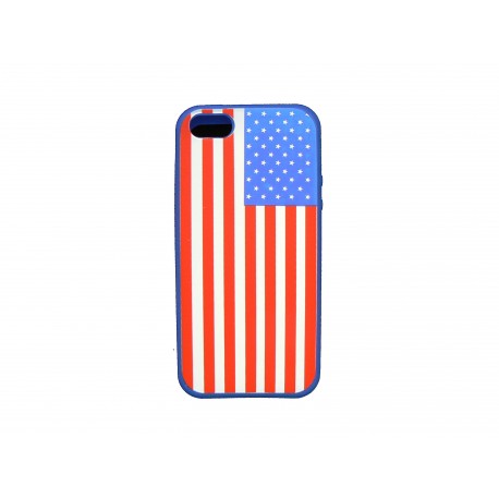 Coque pour Iphone 5 silicone drapeau USA/Etats UNIS bleue + film protection écran offert