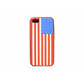 Coque pour Iphone 5 silicone drapeau USA/Etats Unis rouge + film protection écran offert