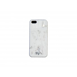 Coque pour Iphone 5 blanche papillons argents + film protection écran offert