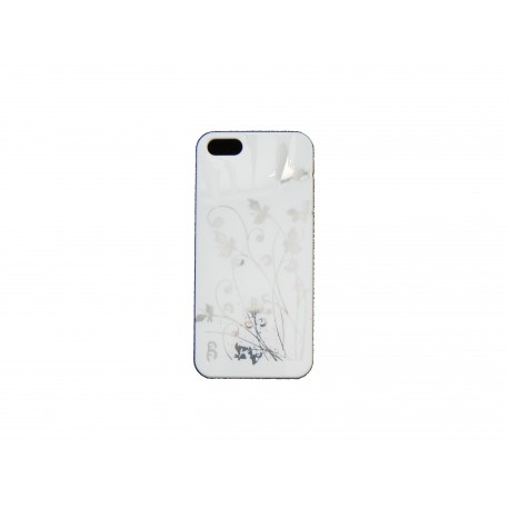 Coque pour Iphone 5 blanche papillons argents + film protection écran offert