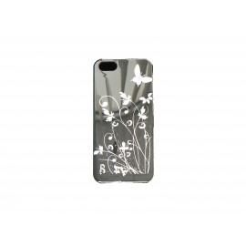 Coque pour Iphone 5 noire papillons argents + film protection écran offert