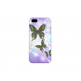 Coque pour Iphone 5 violette papillons verts strass diamants + film protection écran offert