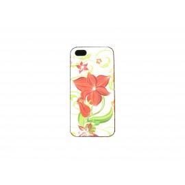 Coque pour Iphone 5 blanche fleurs rouges strass diamants + film protection écran offert