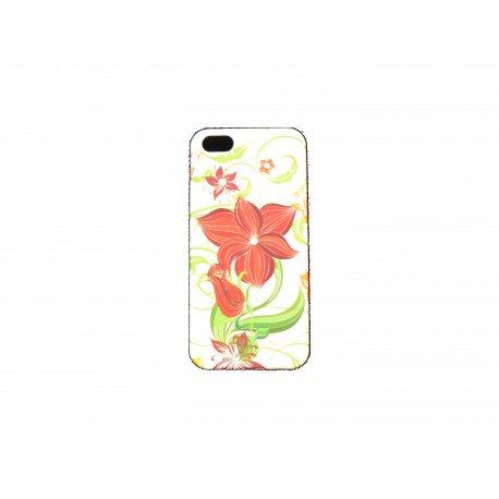 Coque pour Iphone 5 blanche fleurs rouges strass diamants + film protection écran offert