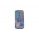 Coque pour Iphone 5 bleue fleurs bleues strass diamants + film protection écran offert