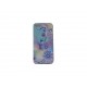 Coque pour Iphone 5 bleue fleurs bleues strass diamants + film protection écran offert