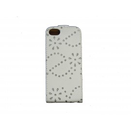 Pochette pour Iphone 5 simili-cuir blanche strass diamants + film protection écran offert