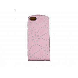 Pochette pour Iphone 5 simili-cuir rose strass diamants + film protection écran offert