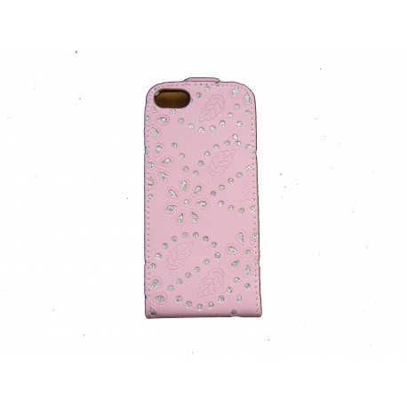 Pochette pour Iphone 5 simili-cuir rose strass diamants + film protection écran offert