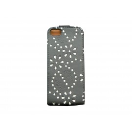 Pochette pour Iphone 5 simili-cuir noire strass diamants + film protection écran offert