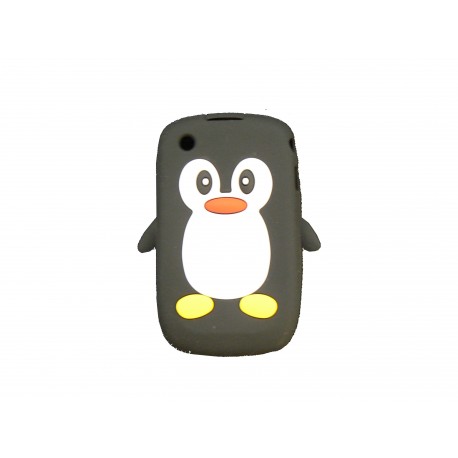 Coque silicone pour Blackberry 8520 curve pingouin noir + film protection ecran offert
