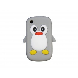 Coque silicone pour Blackberry 8520 curve pingouin gris + film protection ecran offert