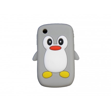 Coque silicone pour Blackberry 8520 curve pingouin gris + film protection ecran offert