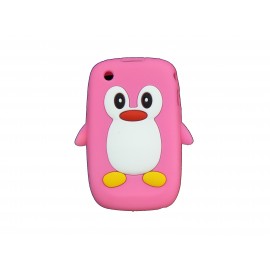 Coque silicone pour Blackberry 8520 curve pingouin rose + film protection ecran offert