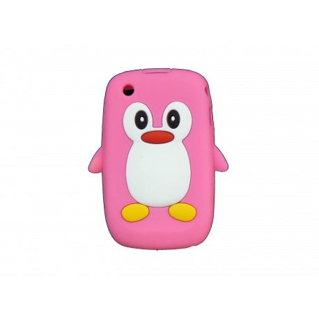 Coque silicone pour Blackberry 8520 curve pingouin rose + film protection ecran offert