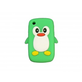 Coque silicone pour Blackberry 8520 curve pingouin vert + film protection ecran offert