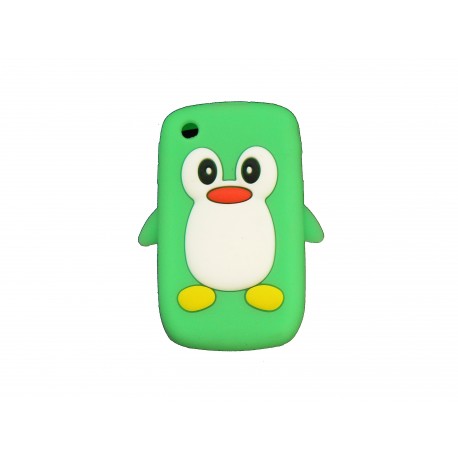 Coque silicone pour Blackberry 8520 curve pingouin vert + film protection ecran offert