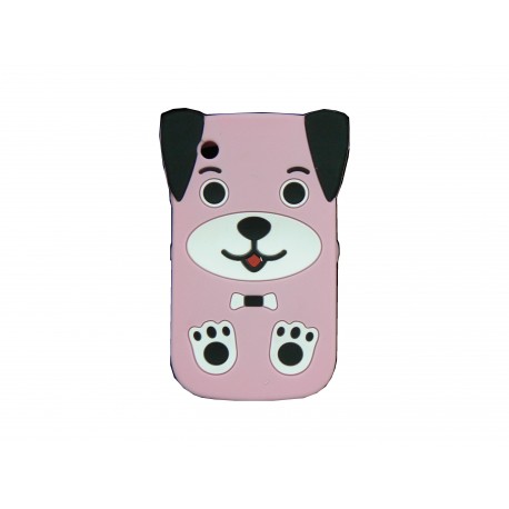 Coque silicone pour Blackberry 8520 curve chien rose + film protection ecran offert