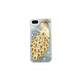 Coque pour Iphone 5 bleue cristal paon strass marrons + film protection écran offert