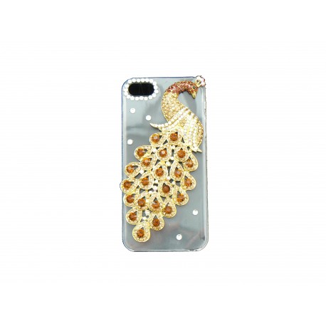 Coque pour Iphone 5 bleue cristal paon strass marrons + film protection écran offert