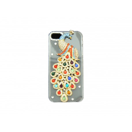 Coque pour Iphone 5 bleue cristal paon strass multicolores + film protection écran offert