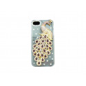 Coque pour Iphone 5 bleue cristal paon strass rouges + film protection écran offert