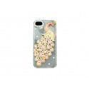 Coque pour Iphone 5 bleue cristal paon strass roses + film protection écran offert