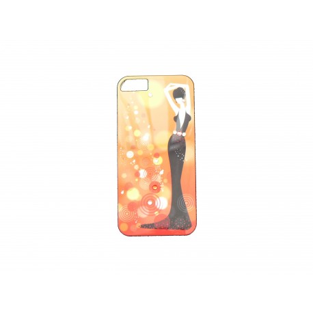 Coque pour Iphone 5 orange design robe noire strass + film protection écran offert