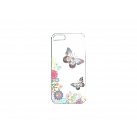 Coque pour Iphone 5 blanche papillons multicolores et strass diamants+ film protection écran offert