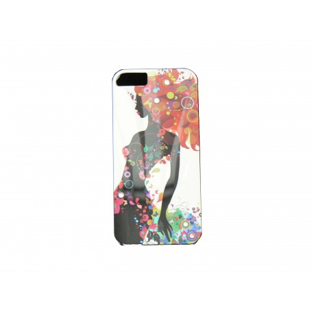 Coque pour Iphone 5 blanche robe multicolore et strass diamants+ film protection écran offert