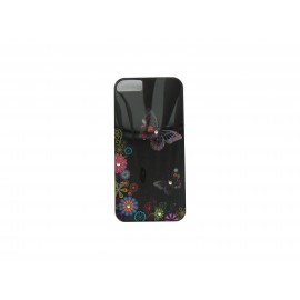 Coque pour Iphone 5 noire papillons multicolores et strass diamants+ film protection écran offert