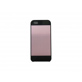 Coque pour Iphone 5 aluminium rose clair contour noir + film protection écran offert