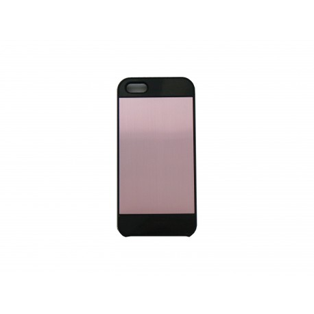 Coque pour Iphone 5 aluminium rose clair contour noir + film protection écran offert