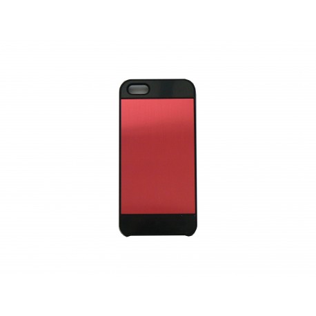 Coque pour Iphone 5 aluminium rouge contour noir + film protection écran offert