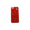 Coque pour Iphone 5 rouge papillons argents + film protection écran offert