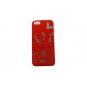 Coque pour Iphone 5 rouge papillons argents + film protection écran offert