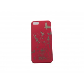 Coque pour Iphone 5 rose papillons argents + film protection écran offert